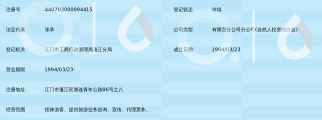 江门市中国旅行社潮莲营业部